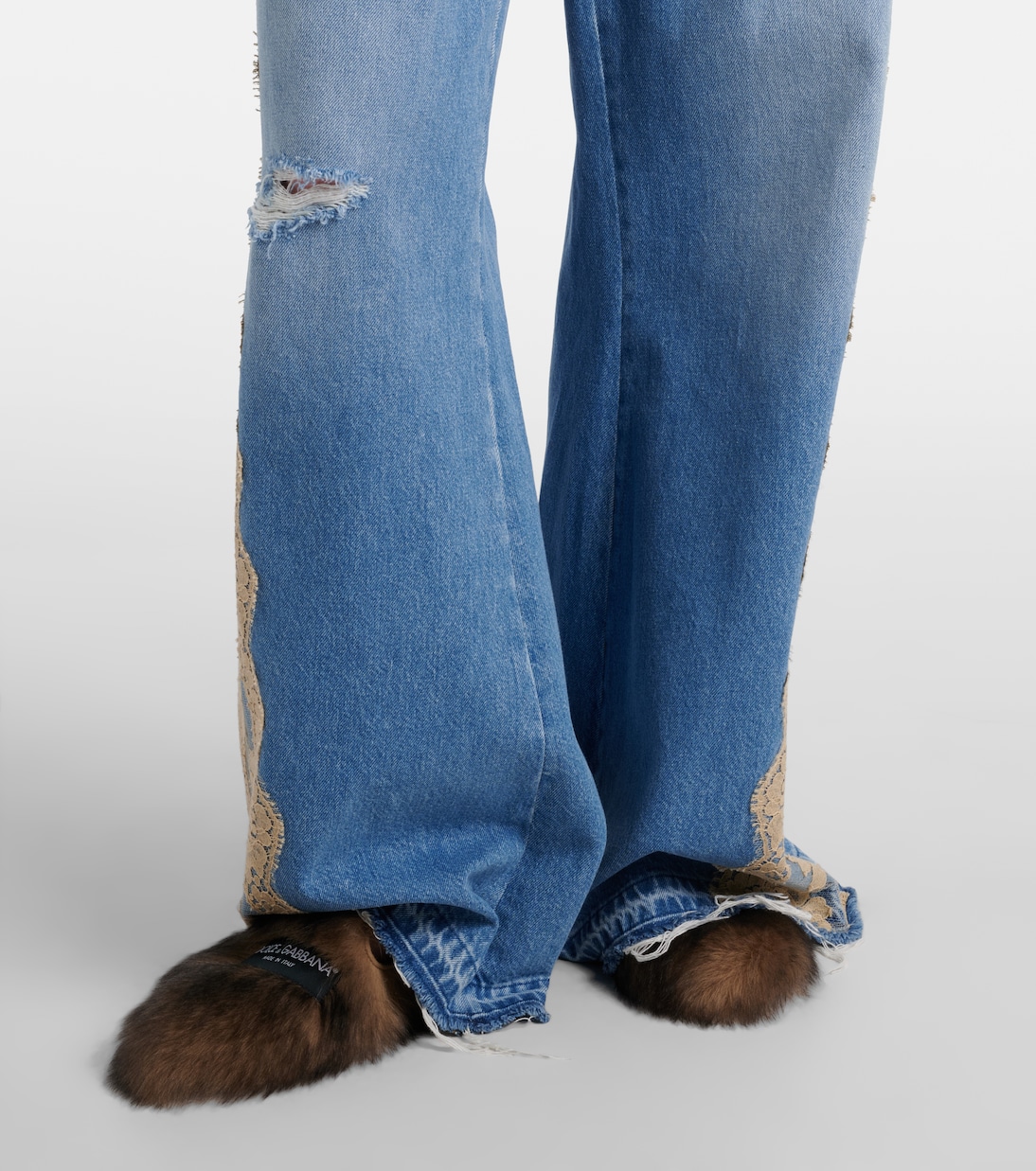 Mules in shearling con pelle e logo | Dolce&Gabbana