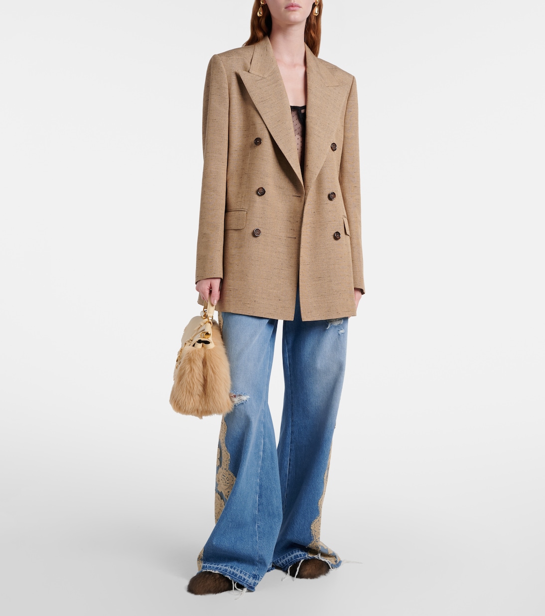 Mules in shearling con pelle e logo | Dolce&Gabbana