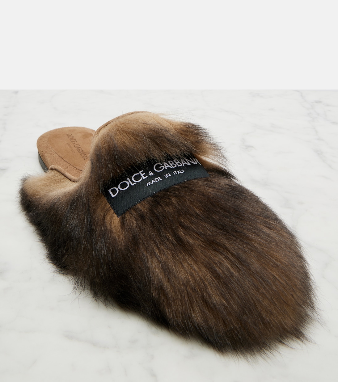 Mules in shearling con pelle e logo | Dolce&Gabbana
