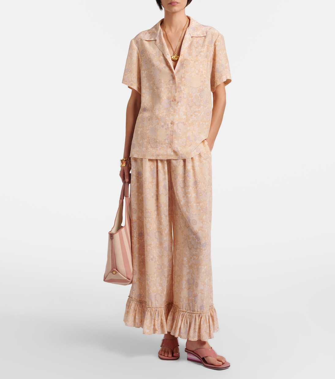Floral ruffled silk wide-leg pants | Chloé
