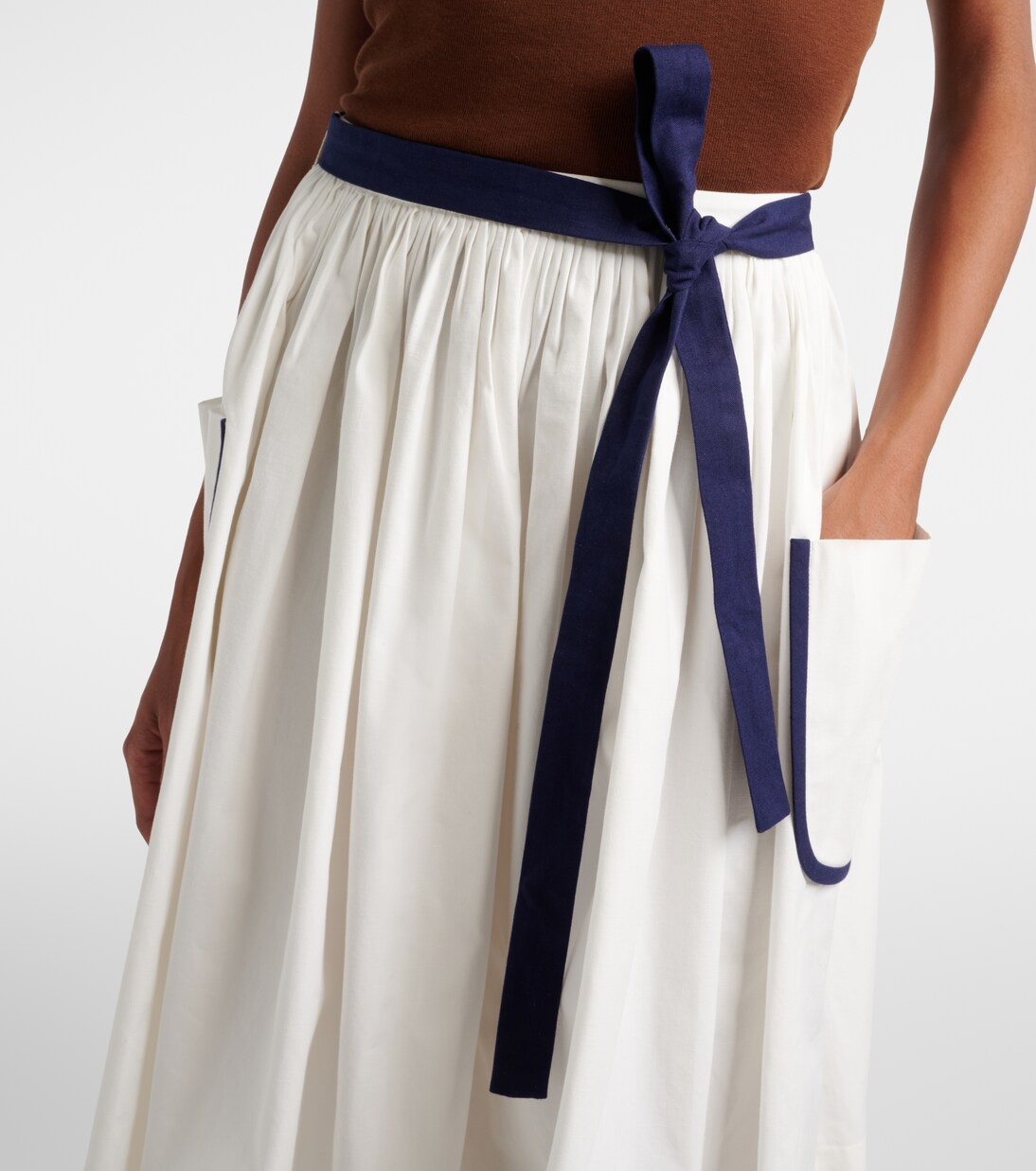 Belted cotton and linen midi skirt | Prada