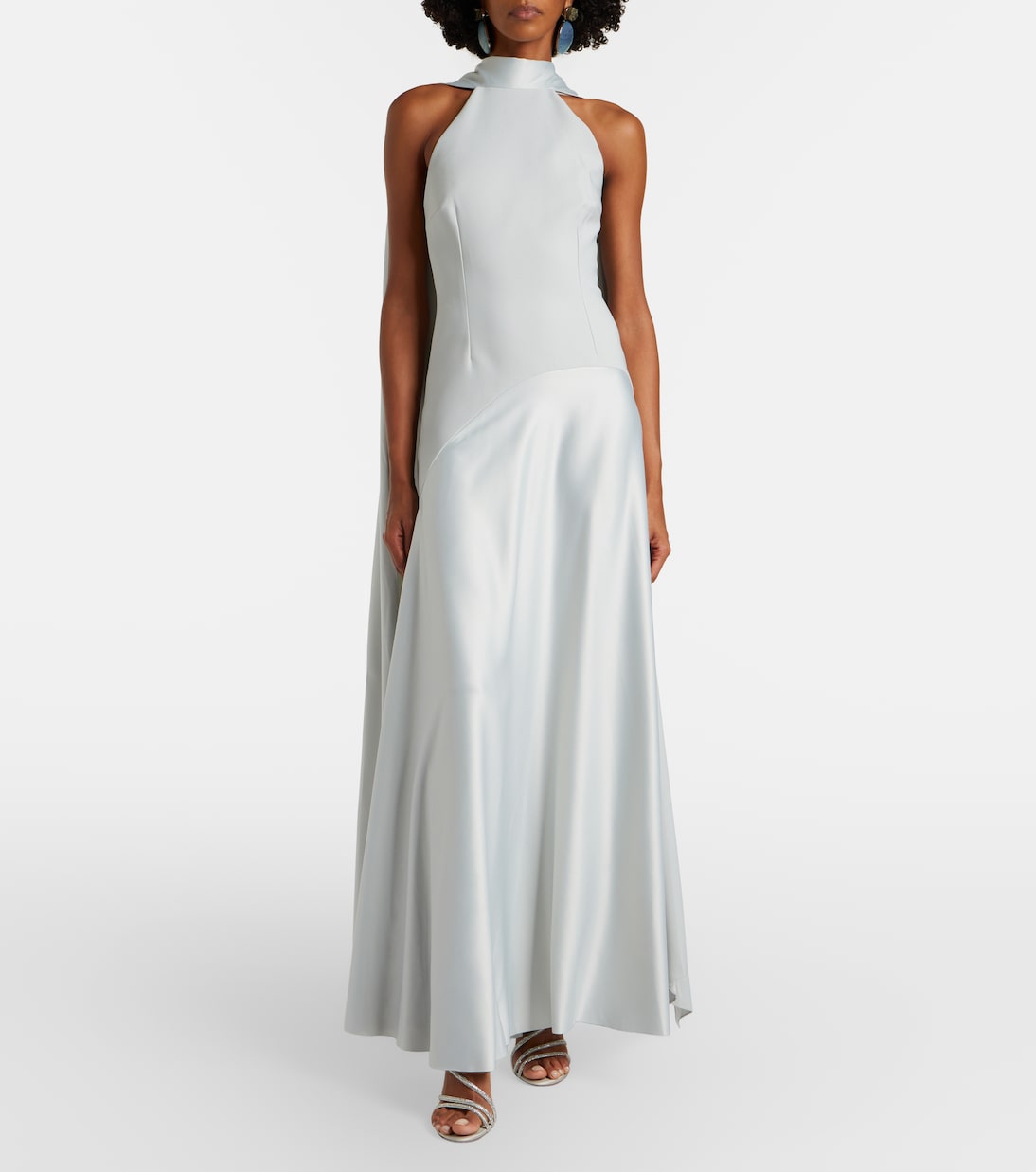 Cece halterneck crêpe and satin gown | Solace London