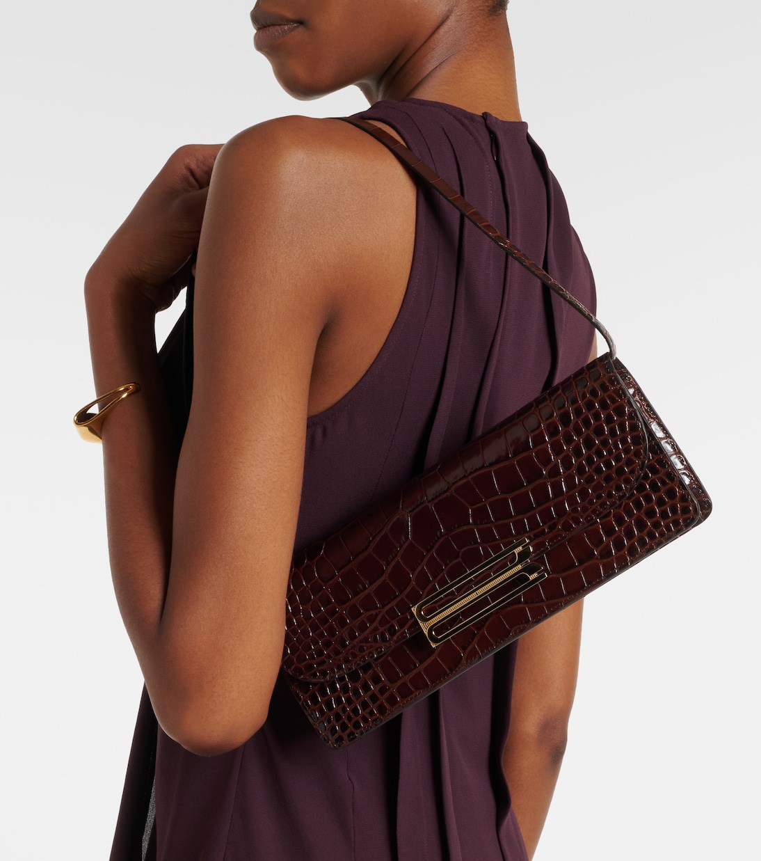 Dorian East-West croc-effect leather clutch | Victoria Beckham