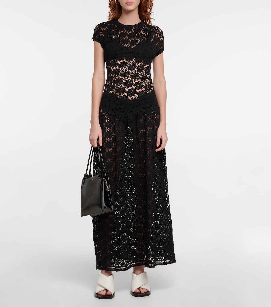 Robe midi brodée en coton | Jil Sander