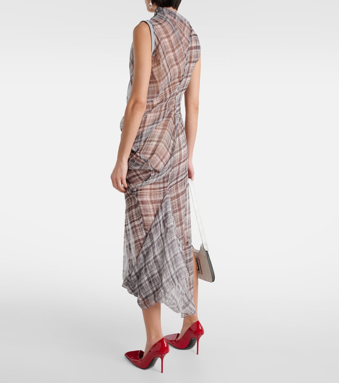 Robe midi Dsaam en soie à carreaux | Acne Studios