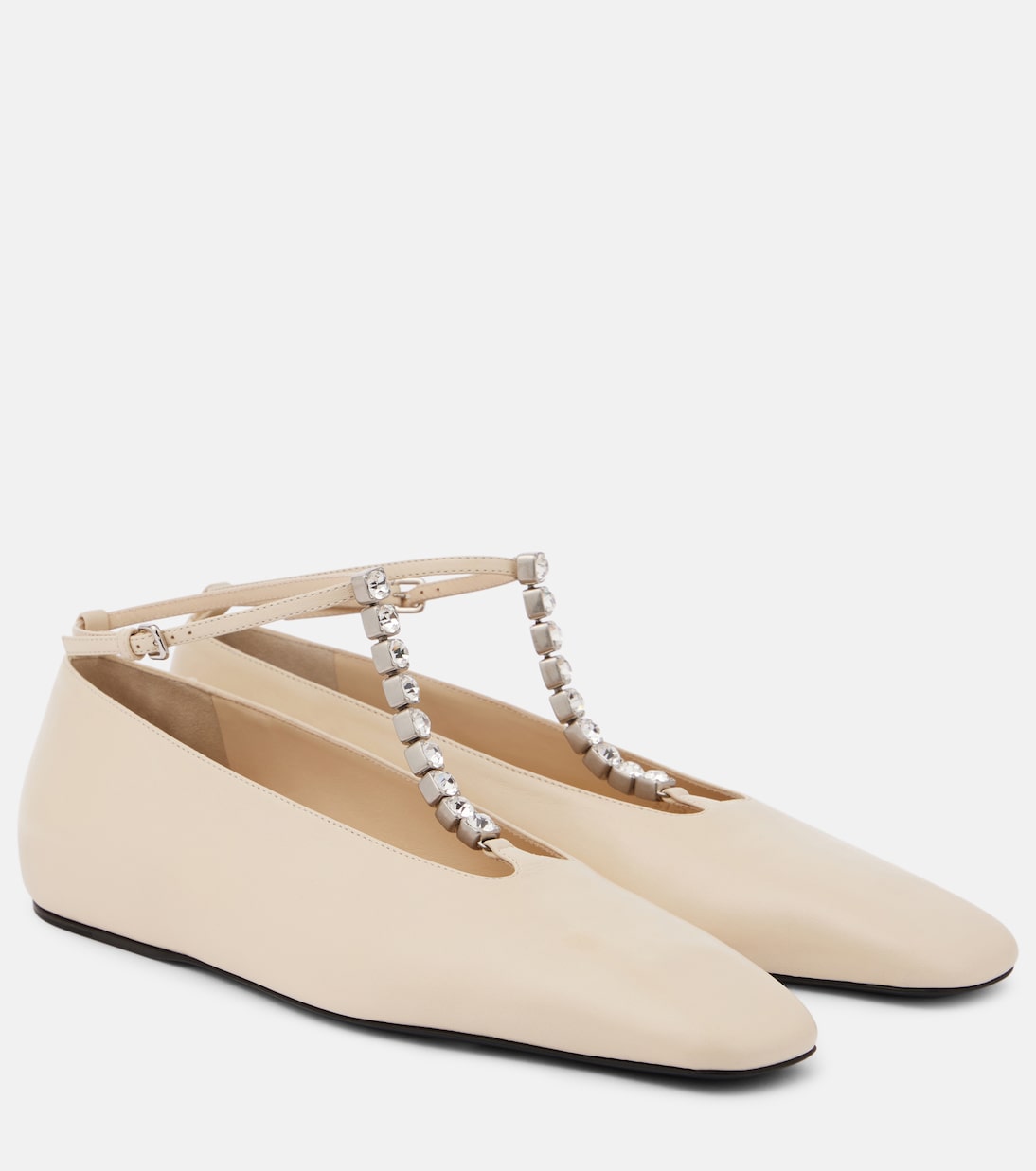 Crystal-embellished leather ballet flats | Jil Sander