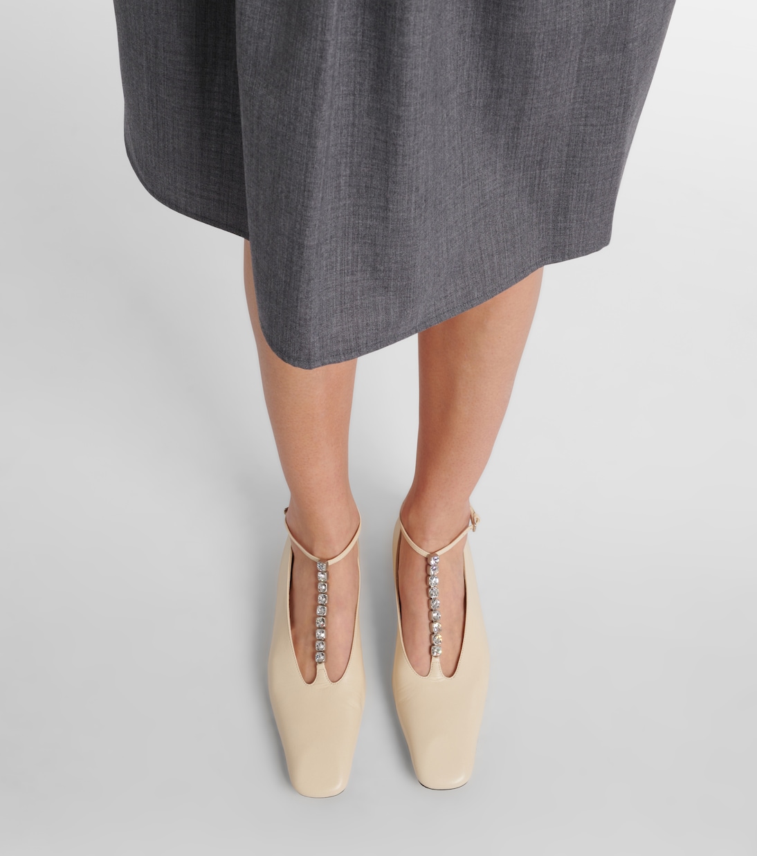 Crystal-embellished leather ballet flats | Jil Sander