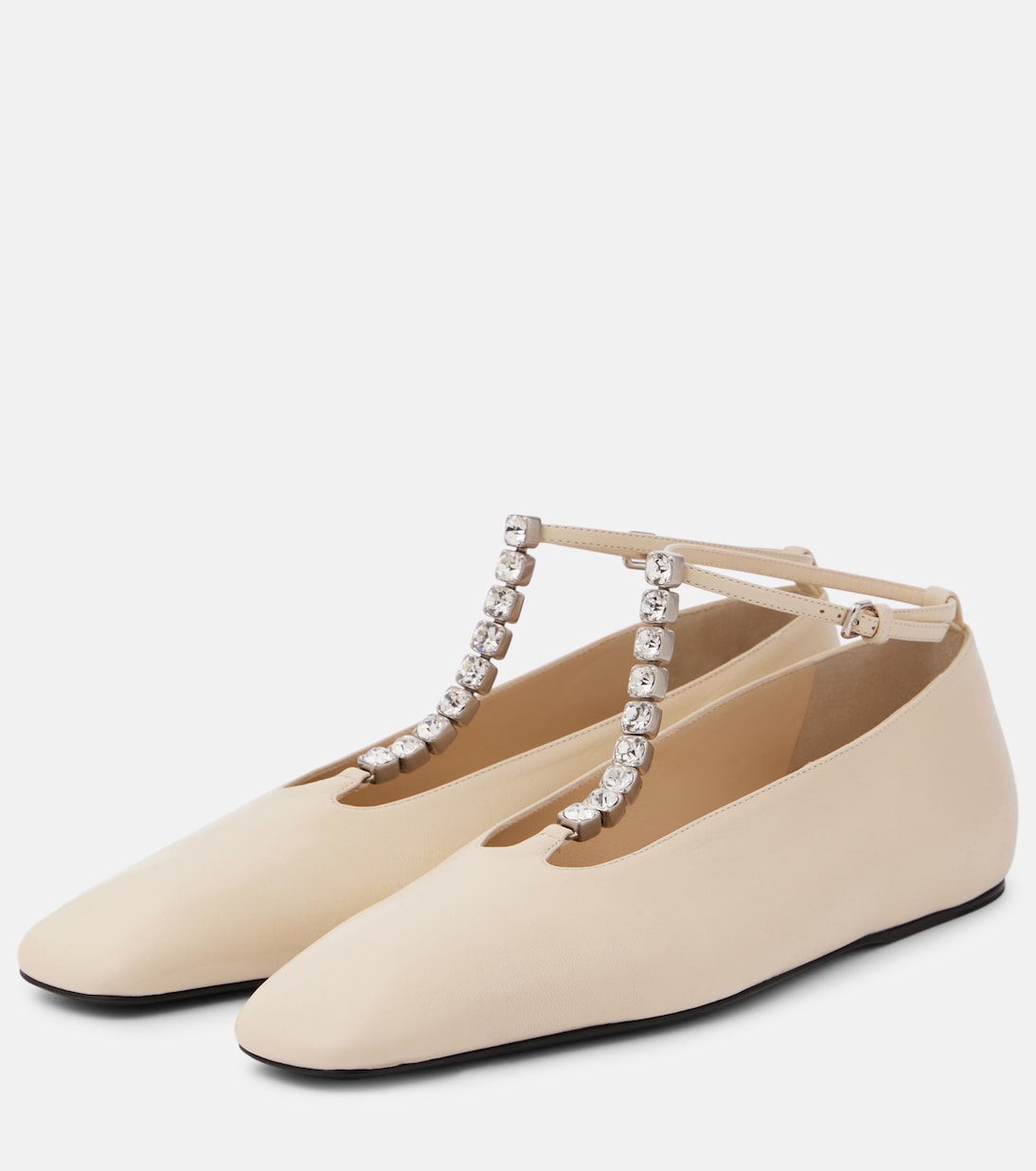 Crystal-embellished leather ballet flats | Jil Sander
