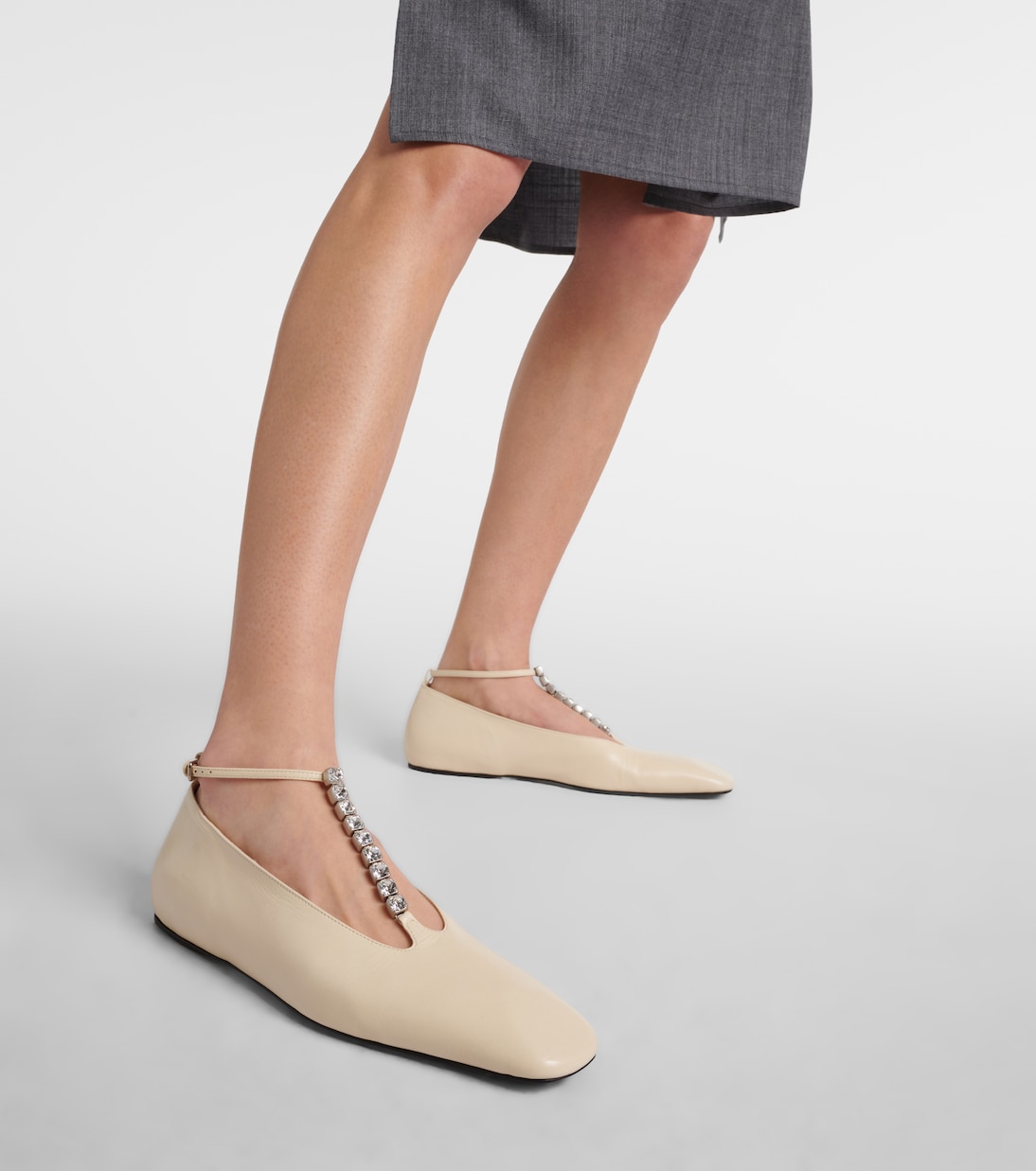 Crystal-embellished leather ballet flats | Jil Sander