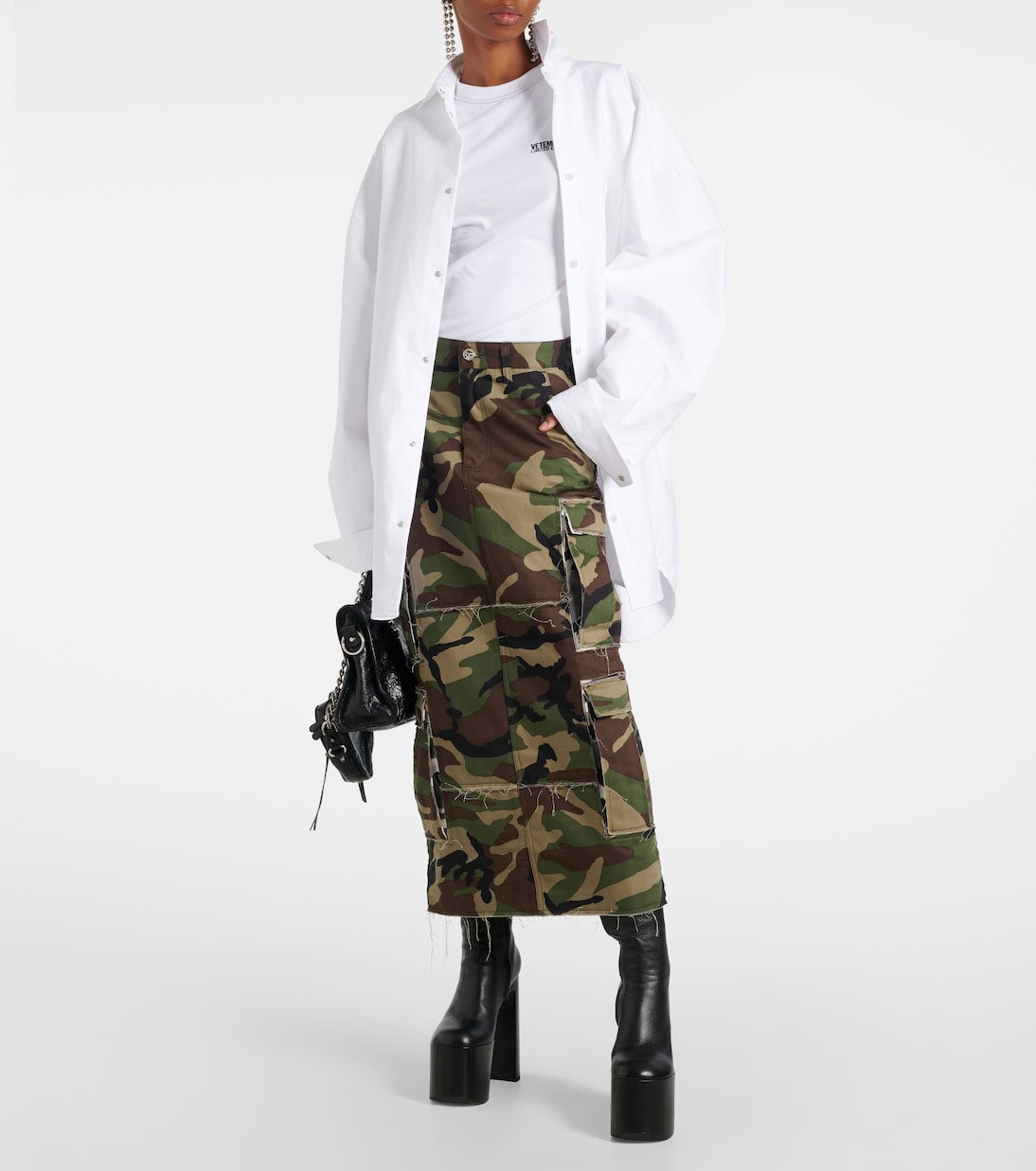 카무플라주 코튼 카고 미디 스커트 | Vetements