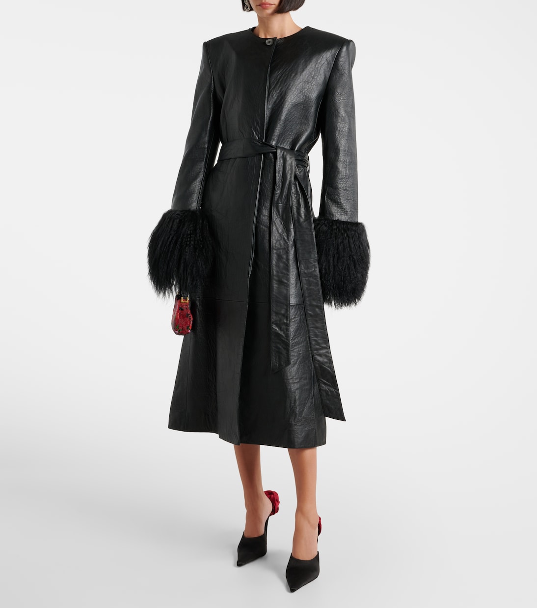 羊毛皮边饰皮革大衣 | Magda Butrym