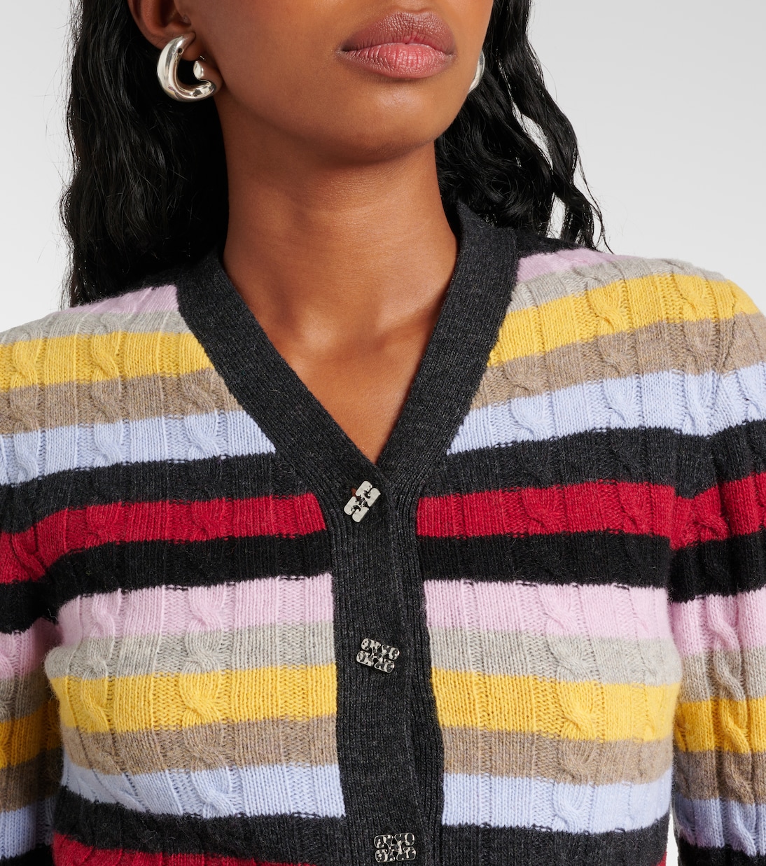 Striped cable-knit wool-blend cardigan | Ganni