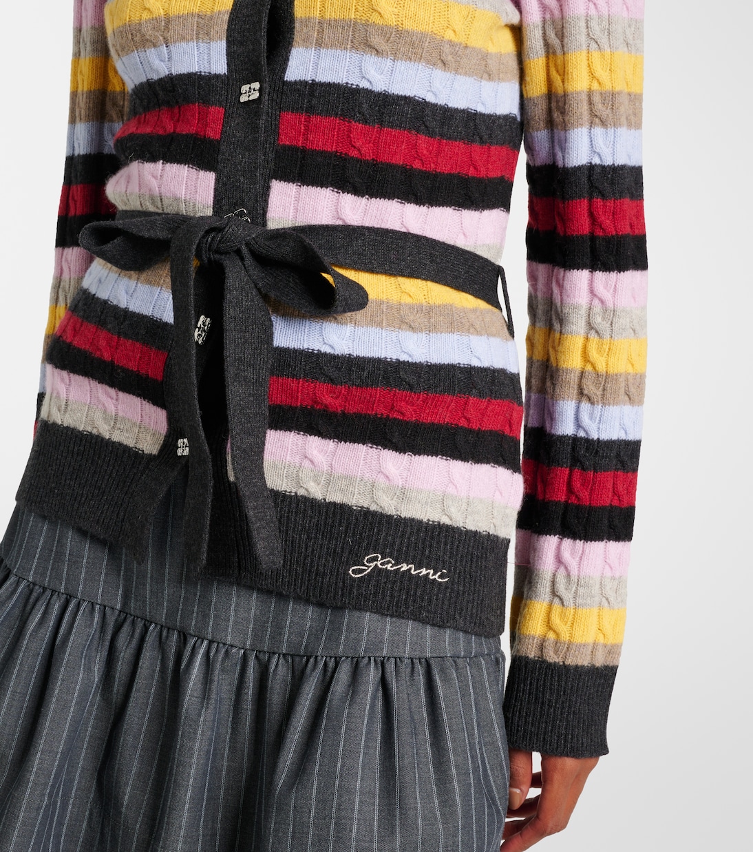 Striped cable-knit wool-blend cardigan | Ganni