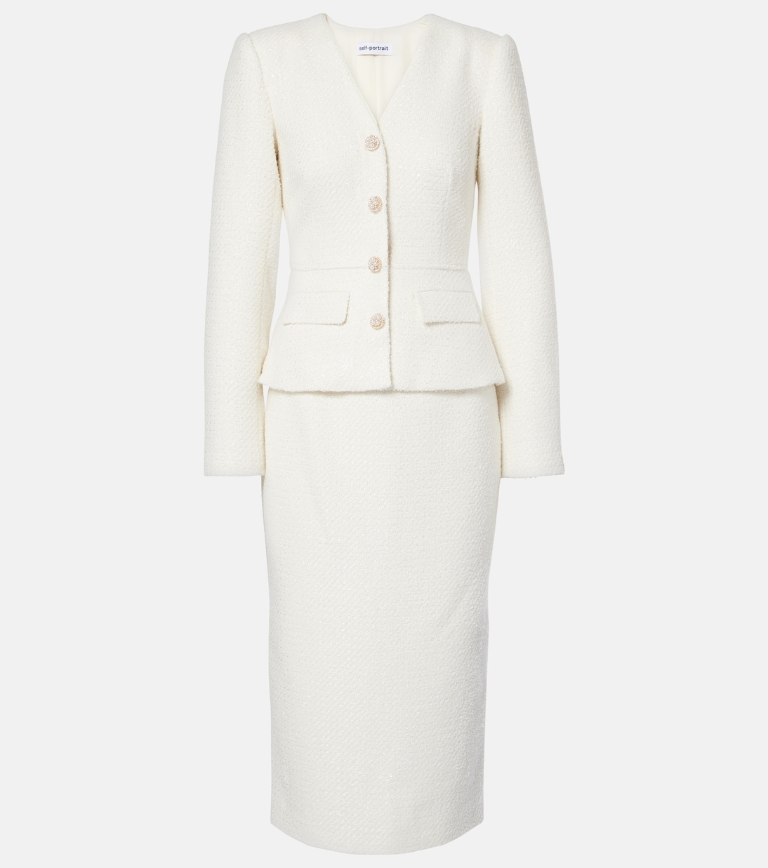 Bridal bouclé midi dress | Self-Portrait