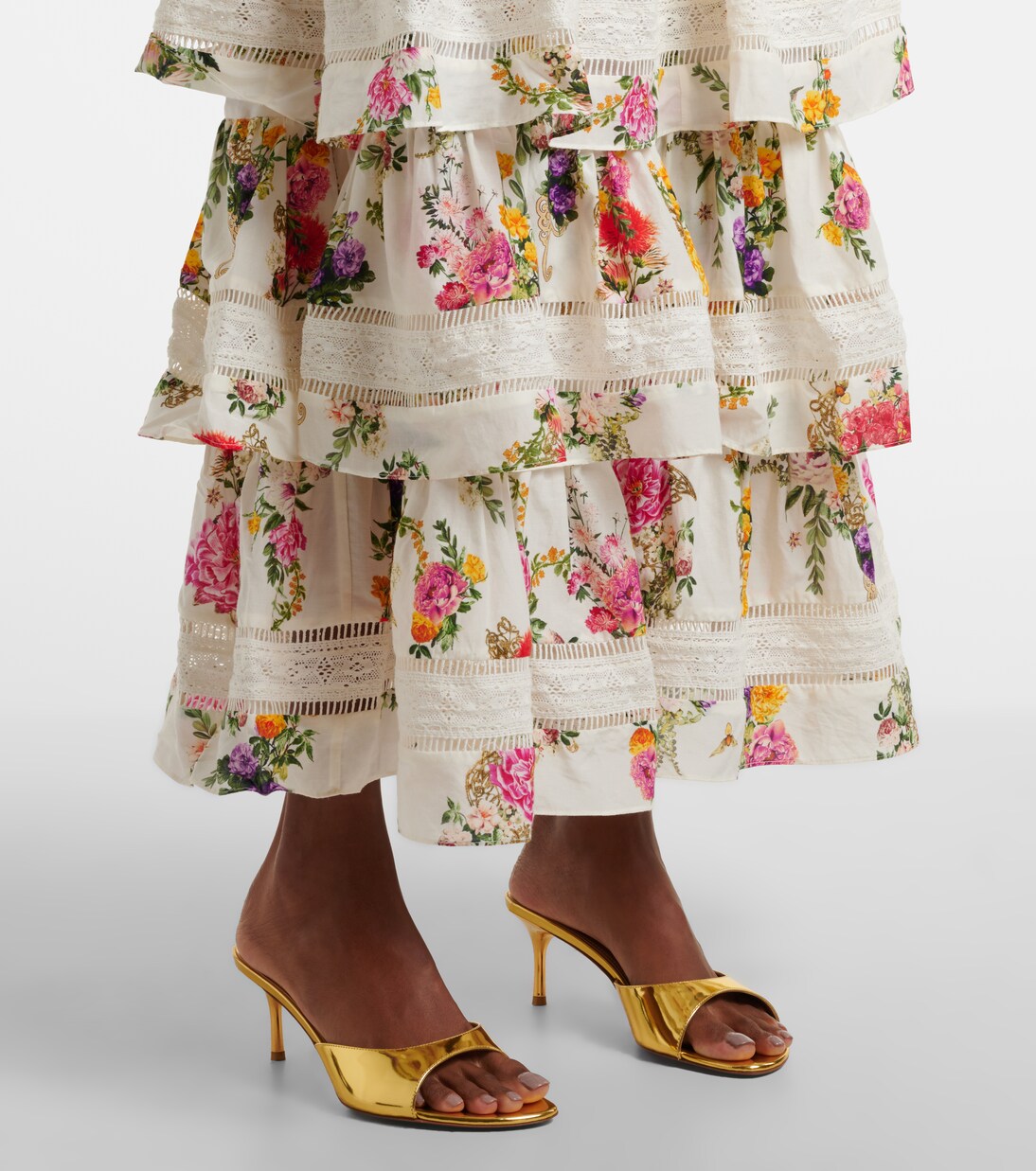 Robe midi en coton et soie à fleurs | Camilla