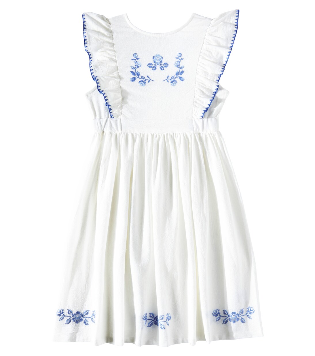 Nina ruffled floral embroidered cotton dress | C'era Una Volta