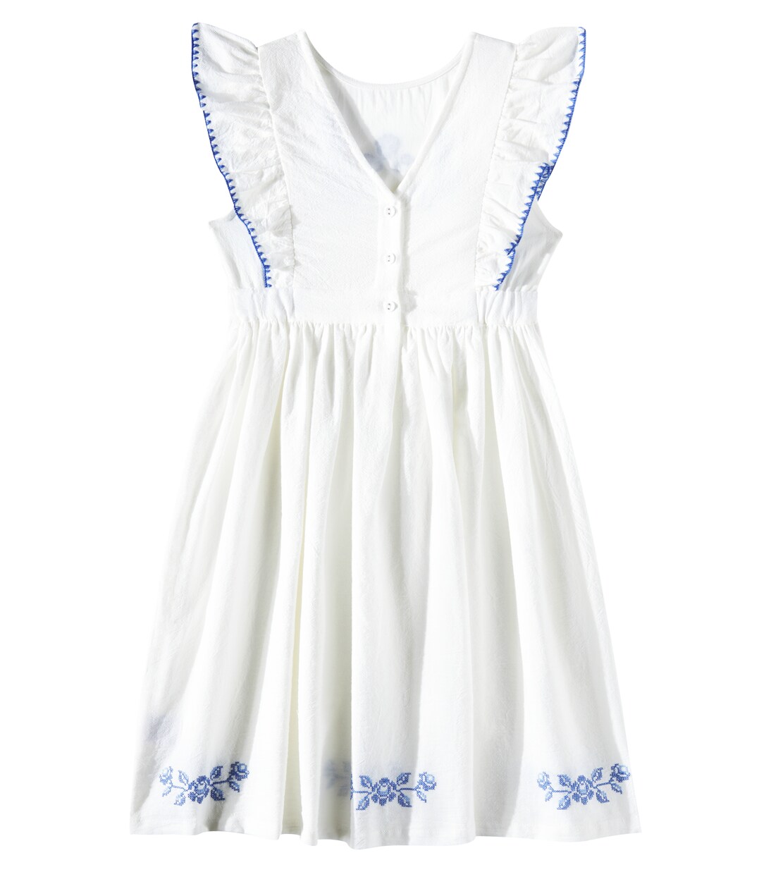Nina ruffled floral embroidered cotton dress | C'era Una Volta