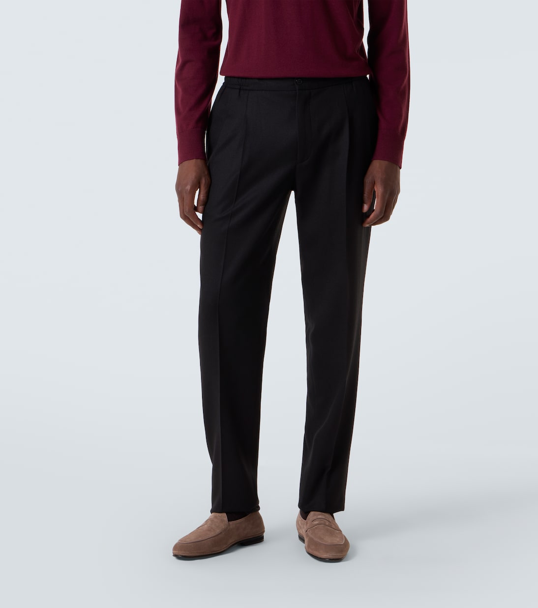 Virgin wool flannel tapered pants | Rubinacci
