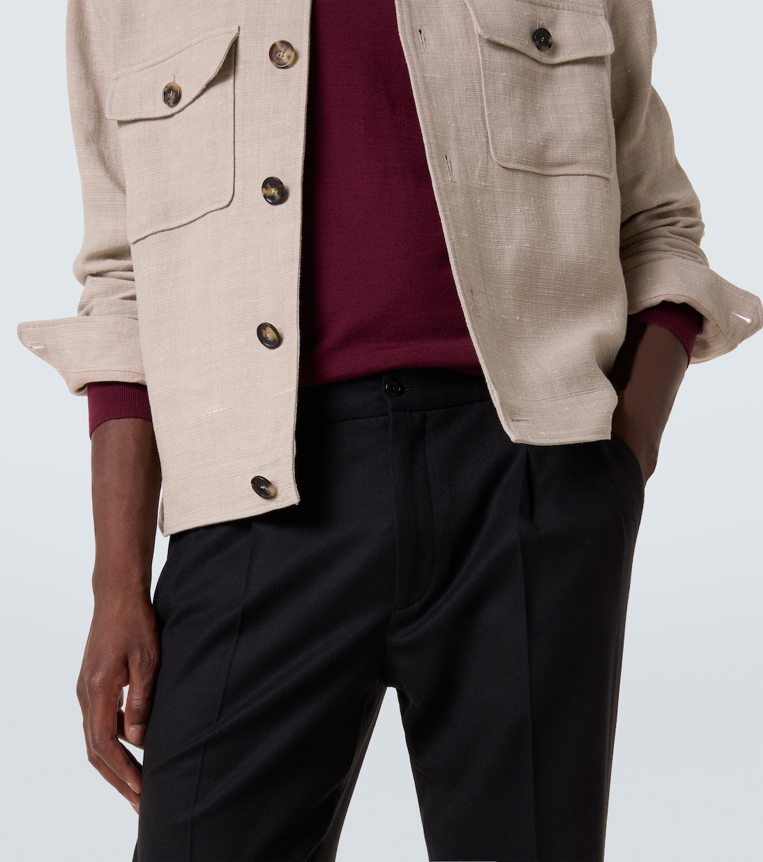 Virgin wool flannel tapered pants | Rubinacci