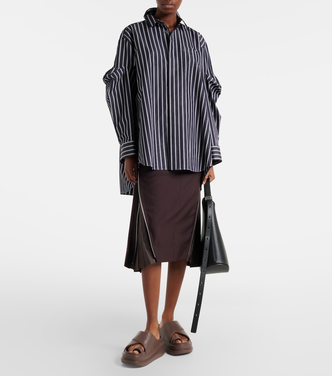 Striped oversized cotton-blend shirt | Sacai
