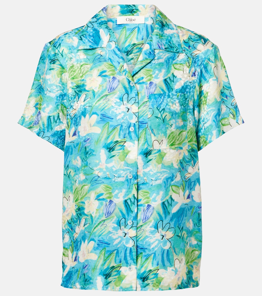 Floral cotton-blend bowling shirt | Chloé