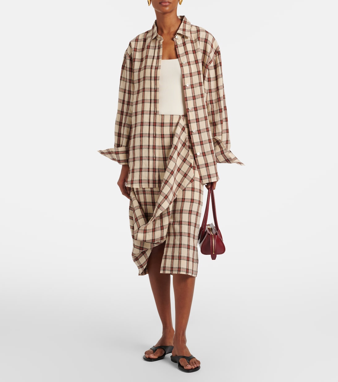 Checked linen midi skirt | Róhe