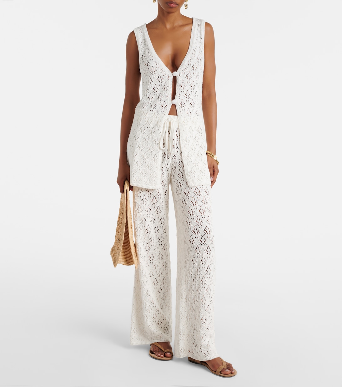 Fio pointelle cotton wide-leg pants | Faithfull