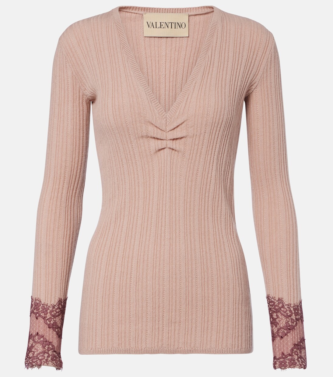 Gathered lace-trimmed cashmere sweater  | Valentino