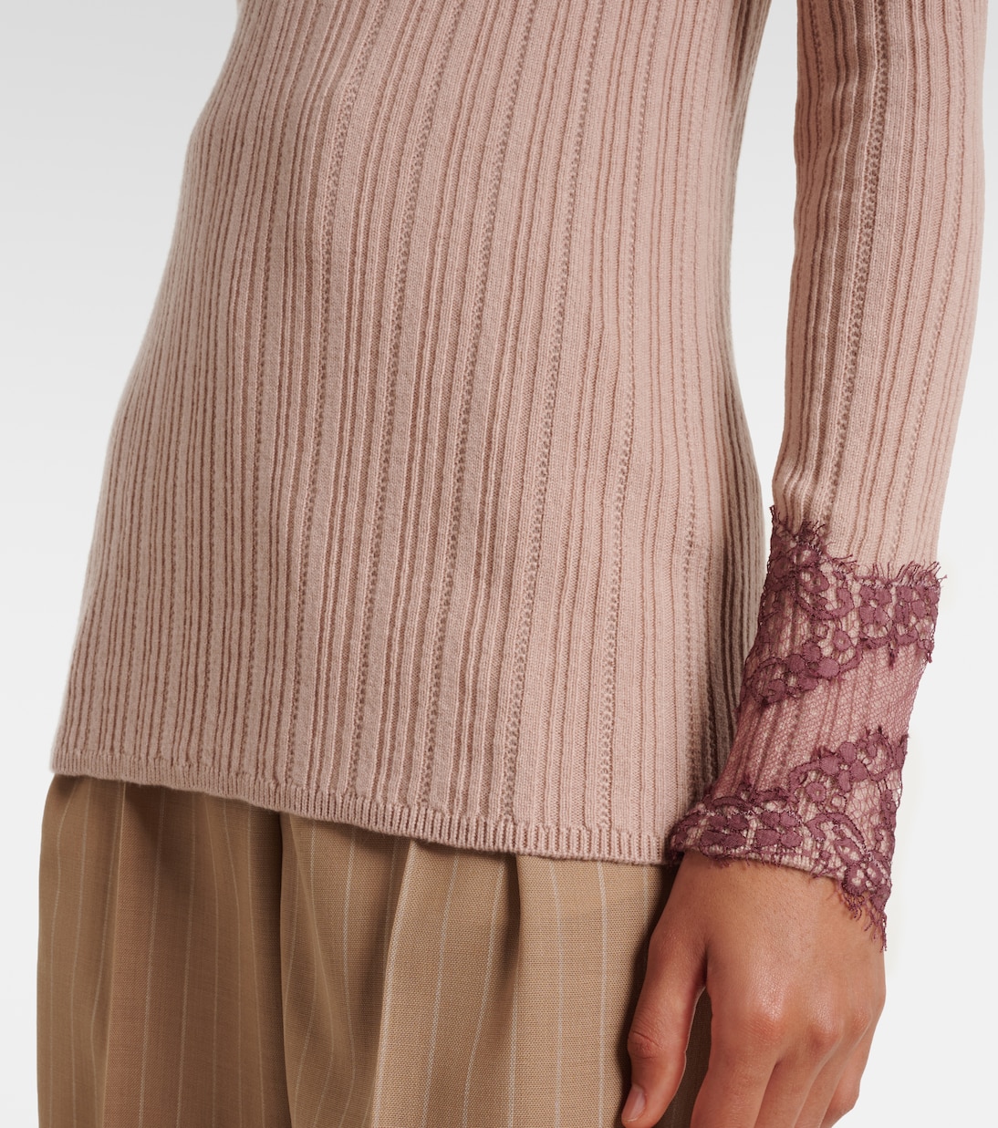 Gathered lace-trimmed cashmere sweater  | Valentino