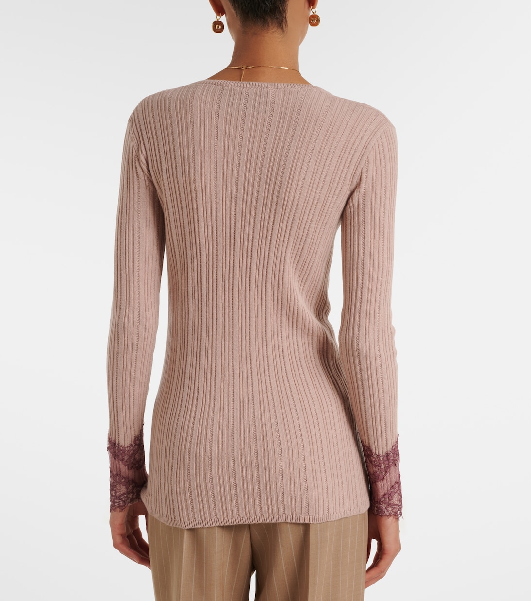 Gathered lace-trimmed cashmere sweater  | Valentino