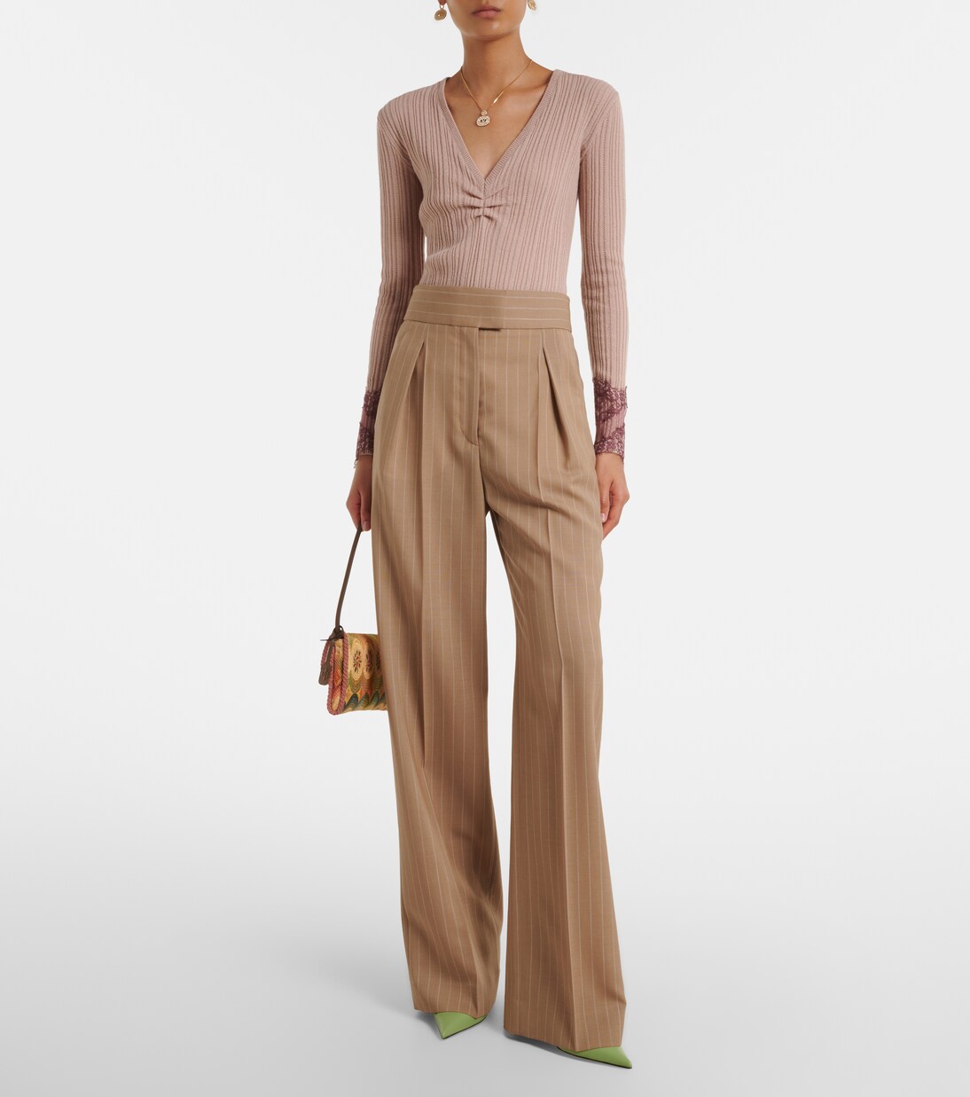 Gathered lace-trimmed cashmere sweater  | Valentino
