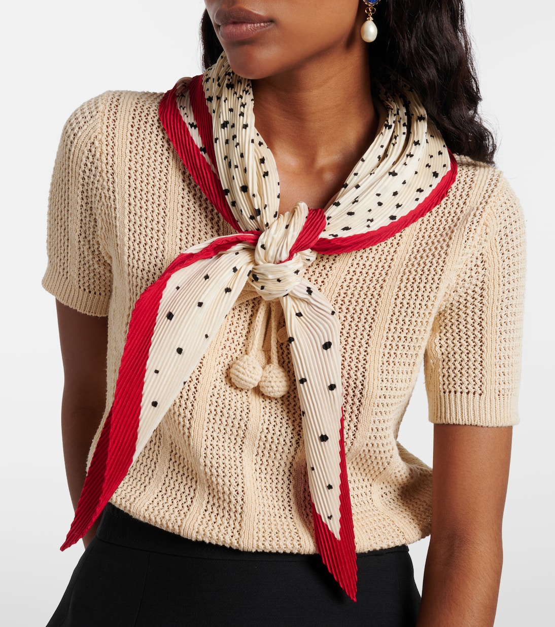 Pleated polka-dot silk twill scarf | Valentino