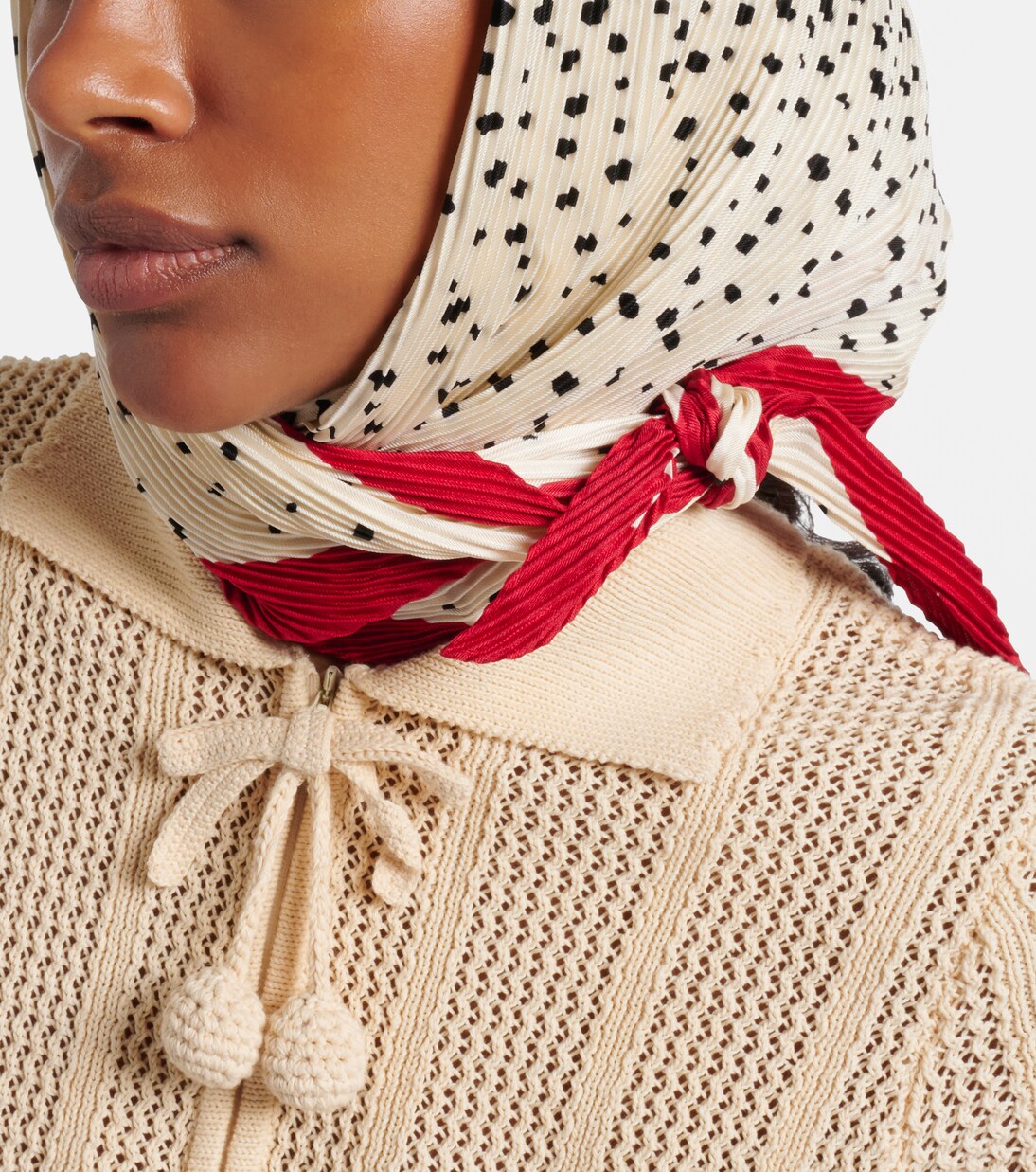 Pleated polka-dot silk twill scarf | Valentino