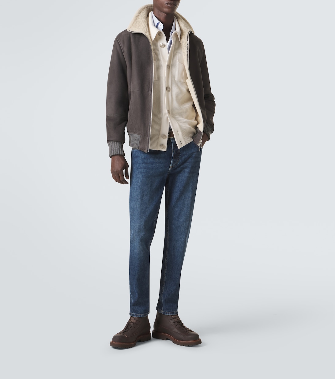 Cashmere-trimmed shearling blouson jacket | Brunello Cucinelli