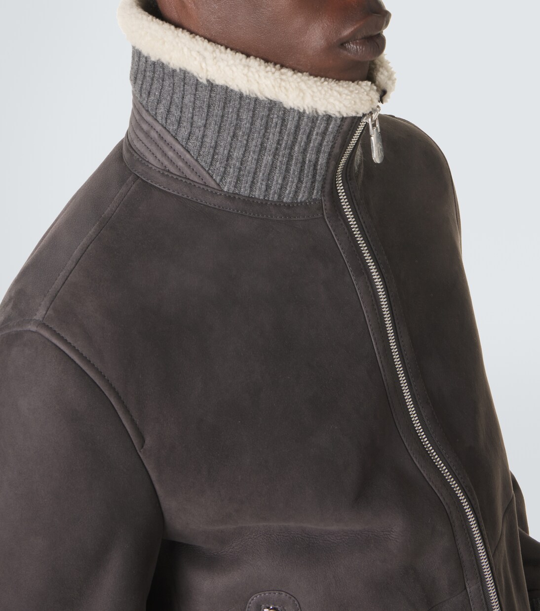 Cashmere-trimmed shearling blouson jacket | Brunello Cucinelli