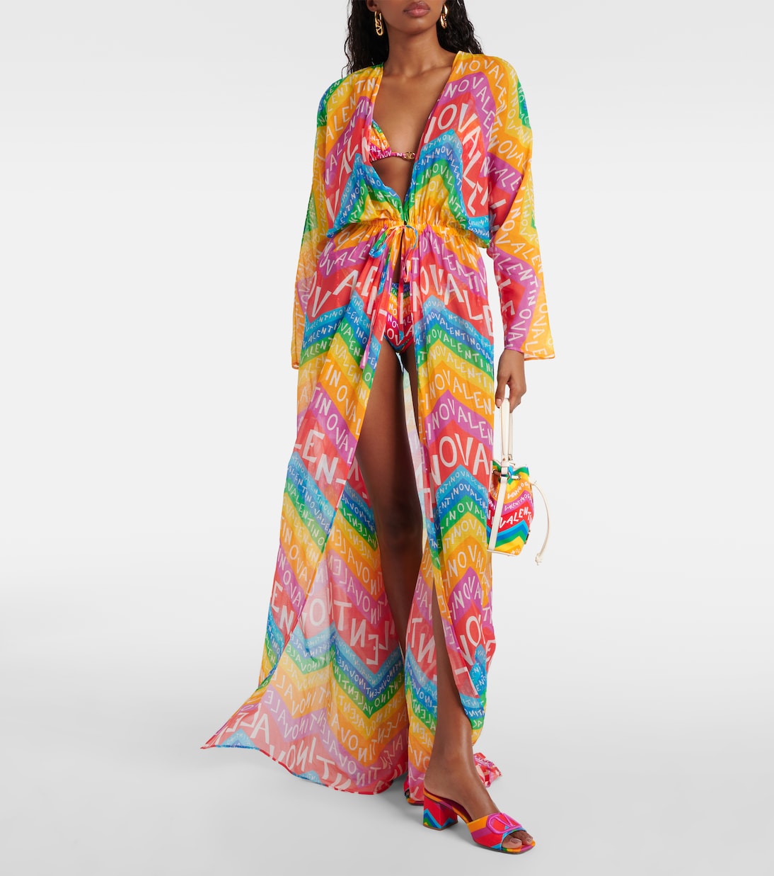 Pareo de chifón de algodón y seda con logo | Valentino