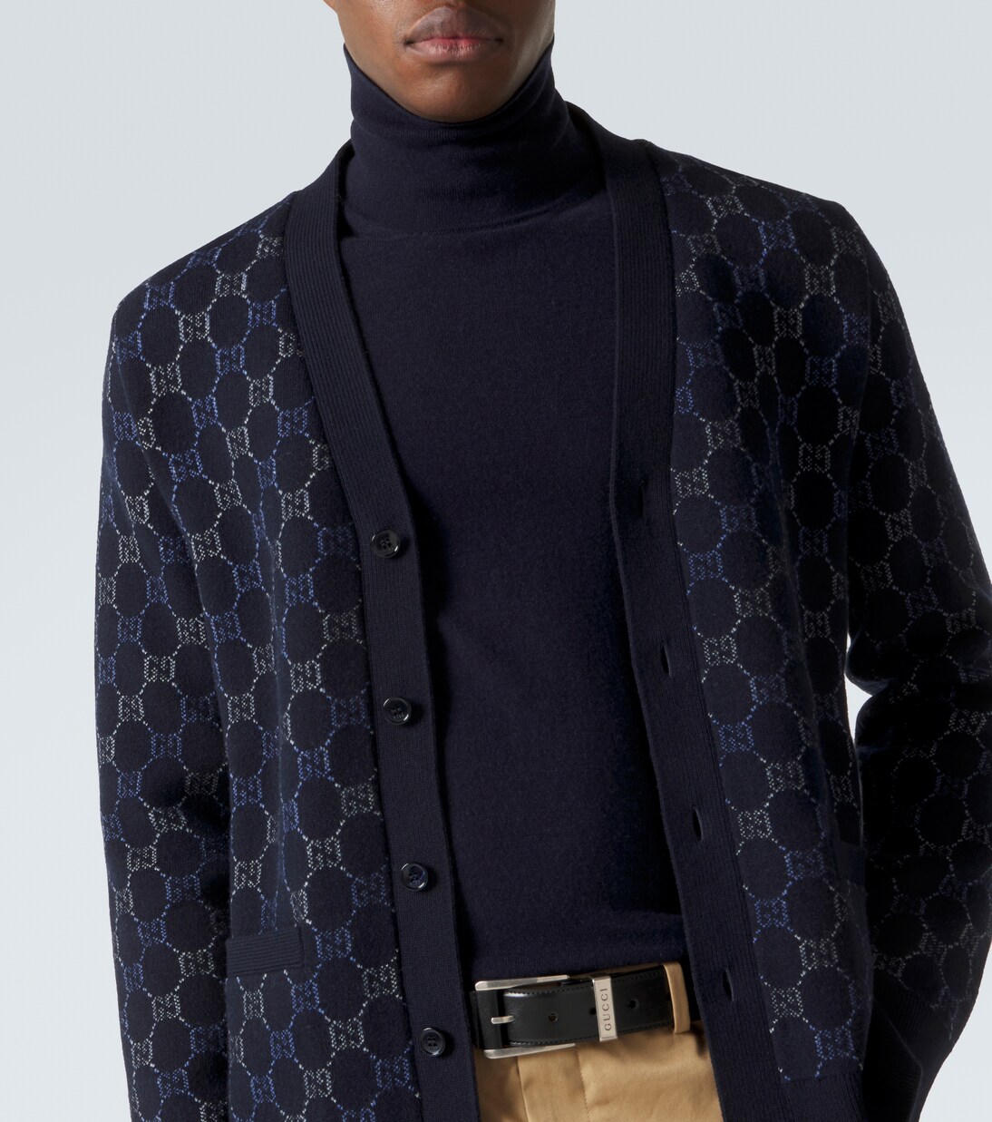 Cardigan in jacquard di lana e cashmere GG | Gucci