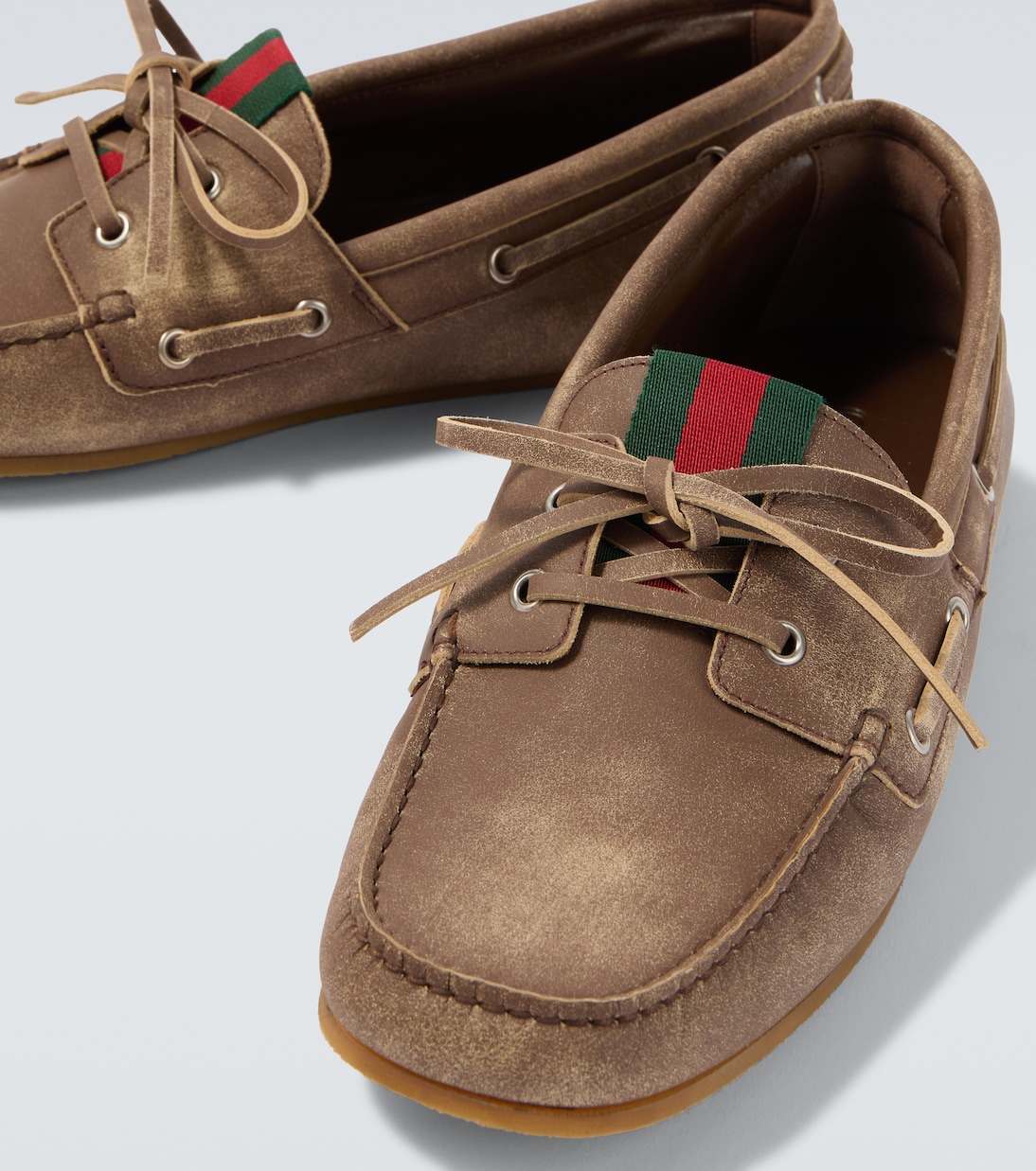 Web Stripe leather boat shoes | Gucci