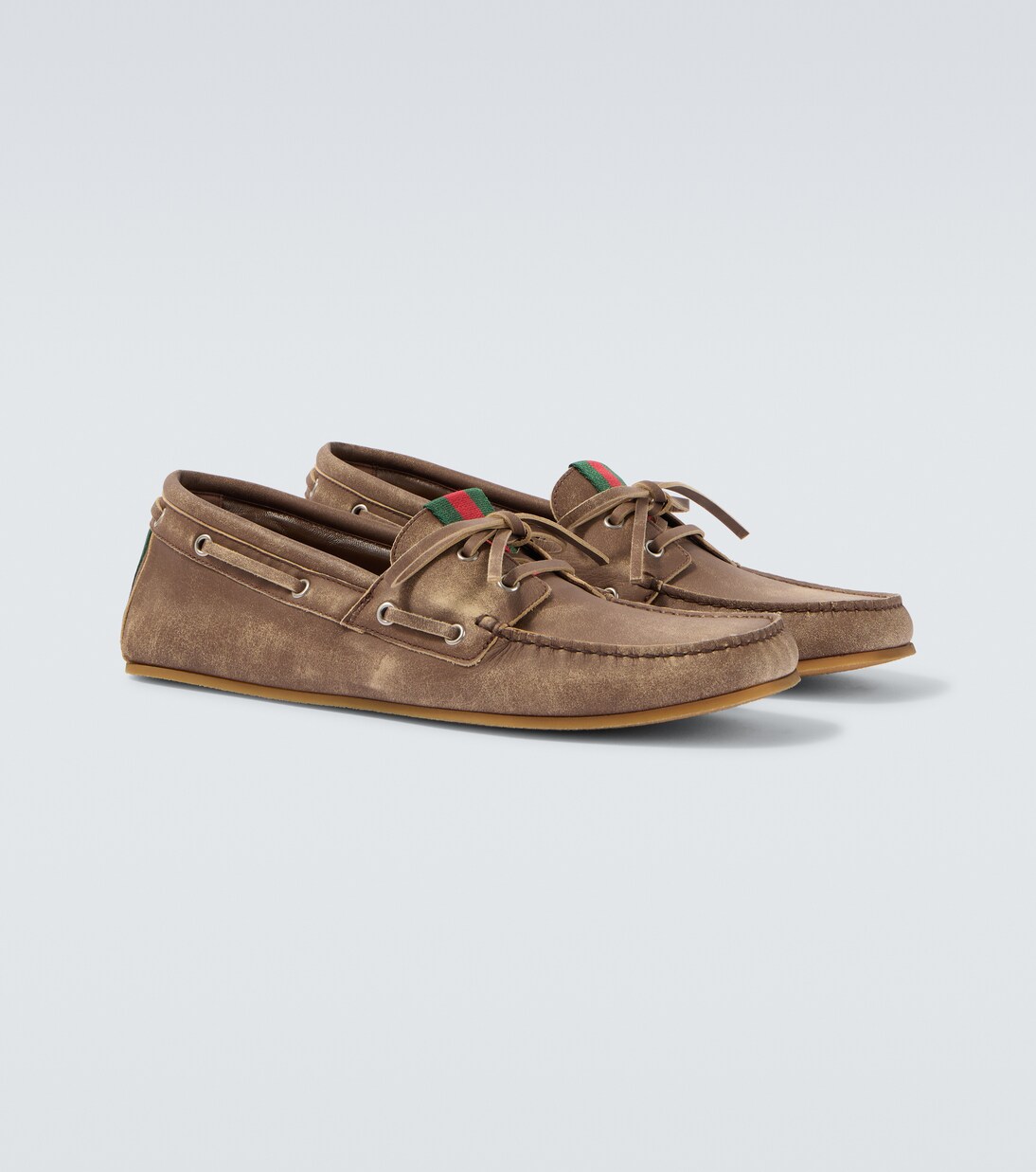 Web Stripe leather boat shoes | Gucci