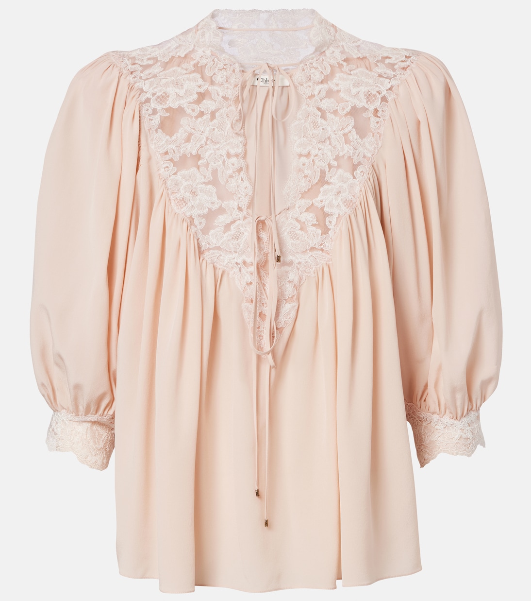 Lace-trimmed silk crêpe de chine blouse | Chloé
