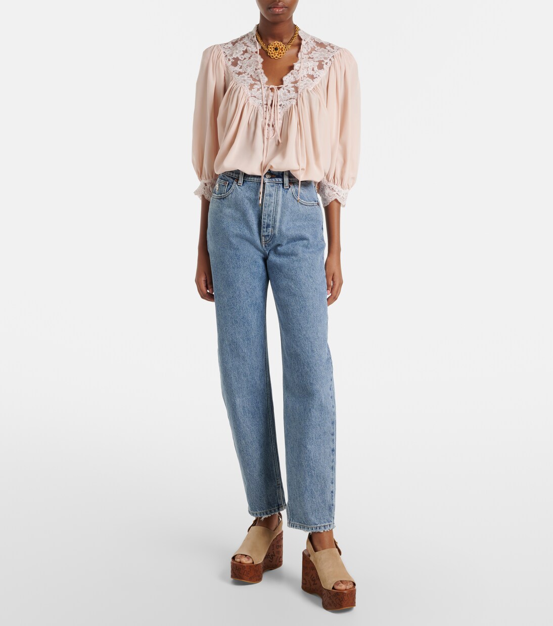 Lace-trimmed silk crêpe de chine blouse | Chloé