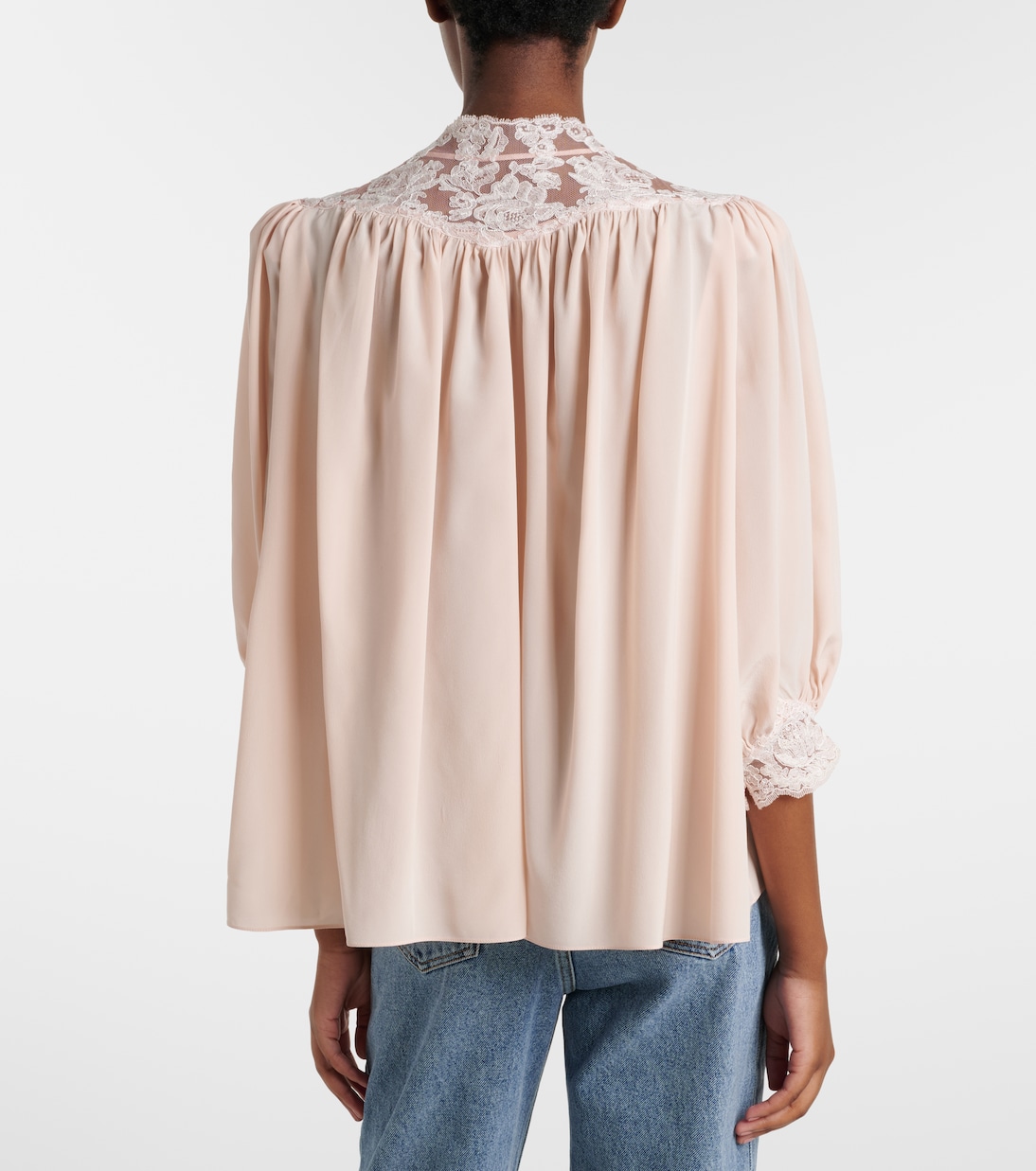 Lace-trimmed silk crêpe de chine blouse | Chloé