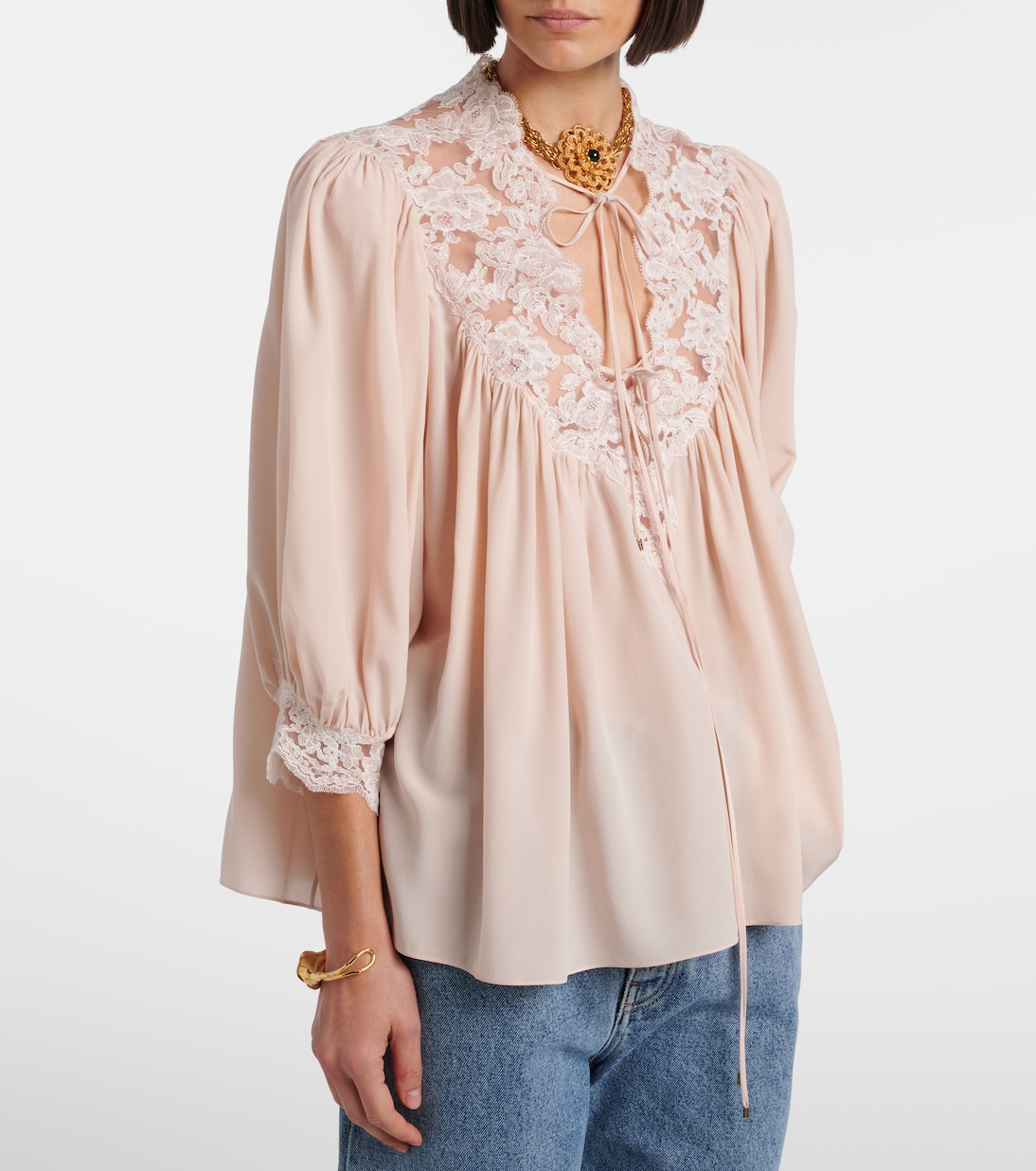 Lace-trimmed silk crêpe de chine blouse | Chloé