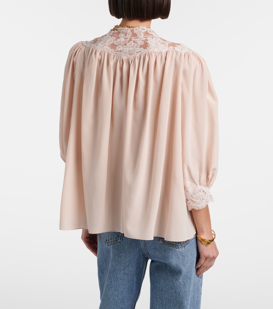Lace-trimmed silk crêpe de chine blouse | Chloé