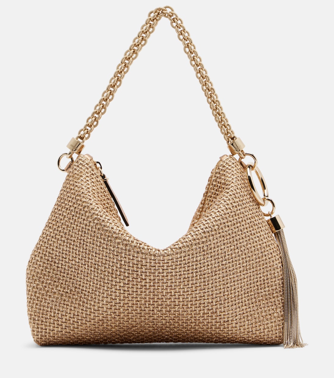 Callie Medium raffia-effect shoulder bag | Jimmy Choo