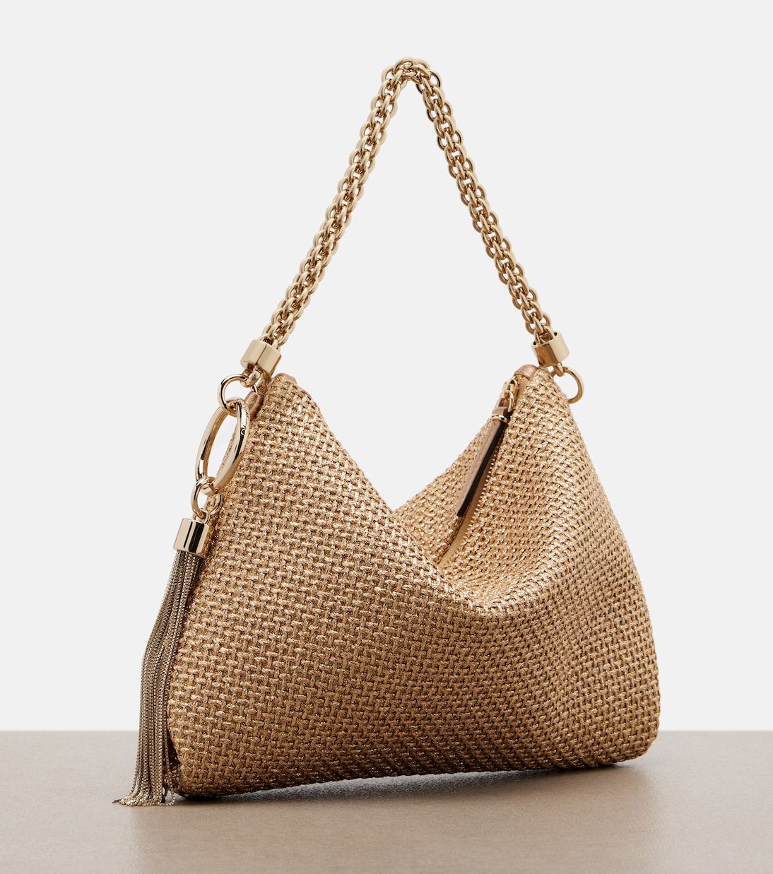 Callie Medium raffia-effect shoulder bag | Jimmy Choo