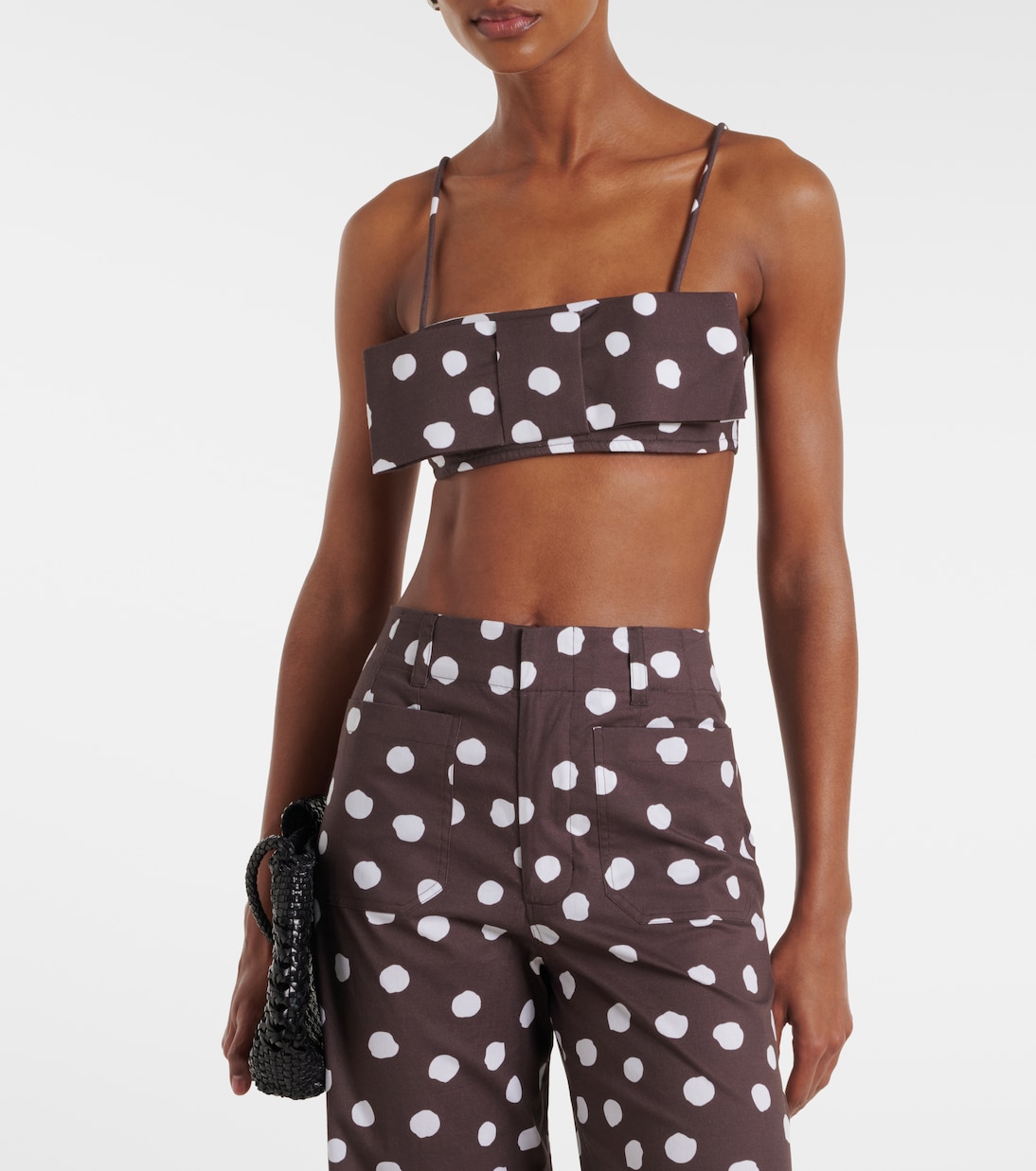 蝴蝶结细节波点棉质混纺抹胸上衣 | Adriana Degreas