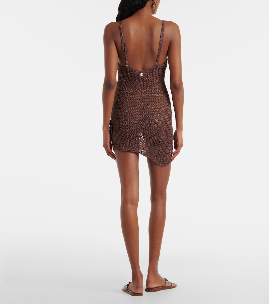 فستان قصير من اللاميه محبوك بغرز مفتوحة Maris | Bananhot