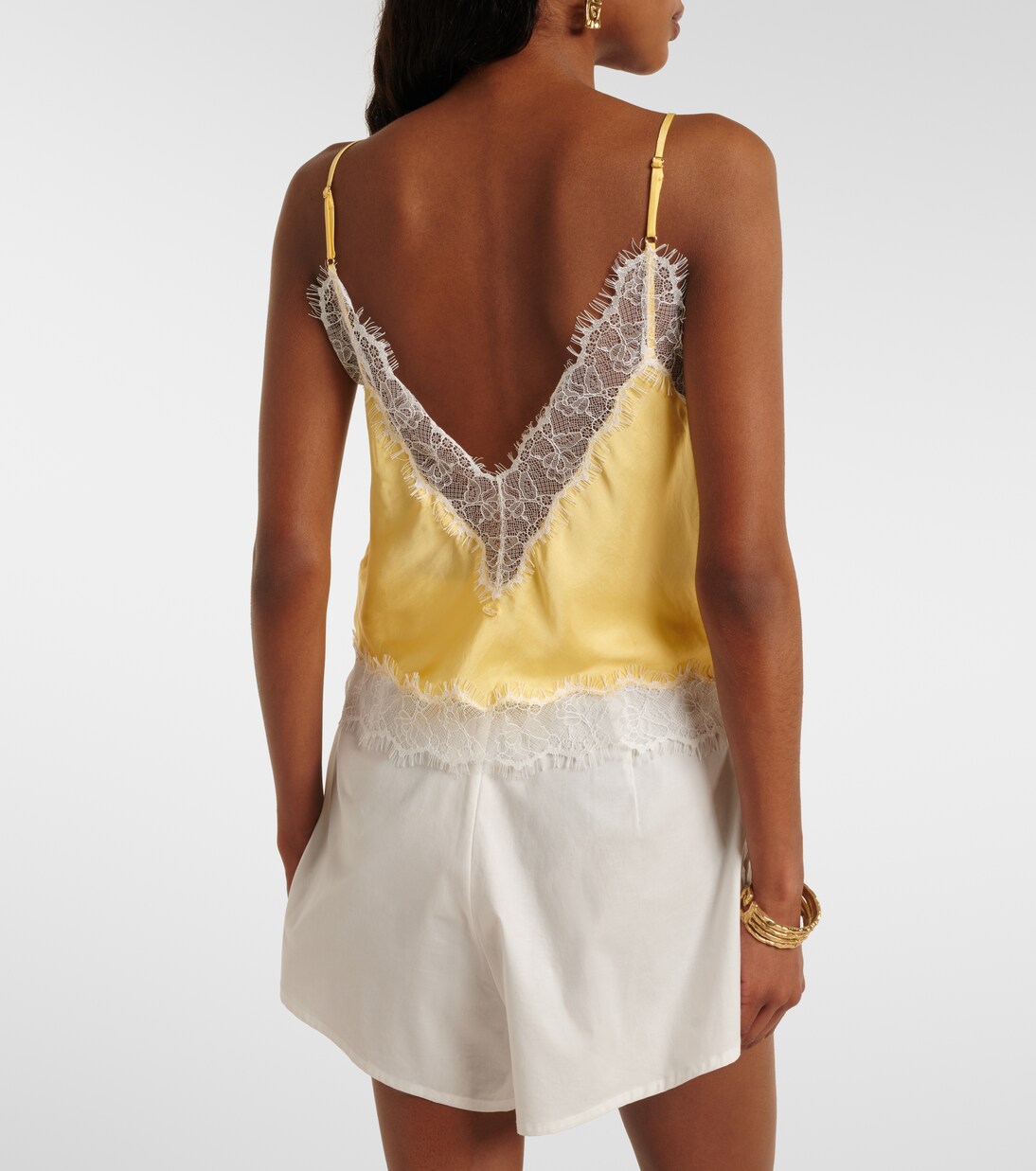 Caraco Zely en satin à finitions en dentelle en jaune – Poupette St ...