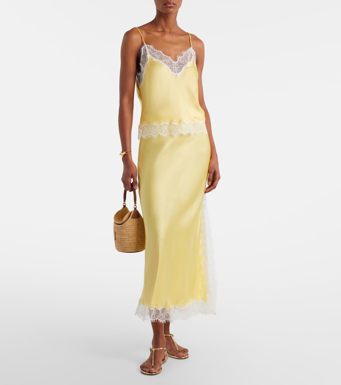 Caraco Zely en satin à finitions en dentelle en jaune – Poupette St ...